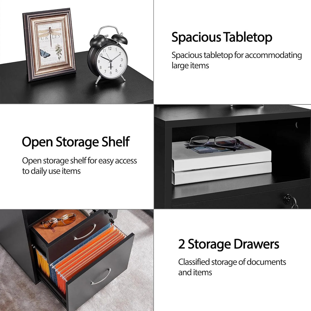 2pcs Mobile File Cabinet Letter Size Filing Cabinet with Printer Stand Black Rustic Brown R870056