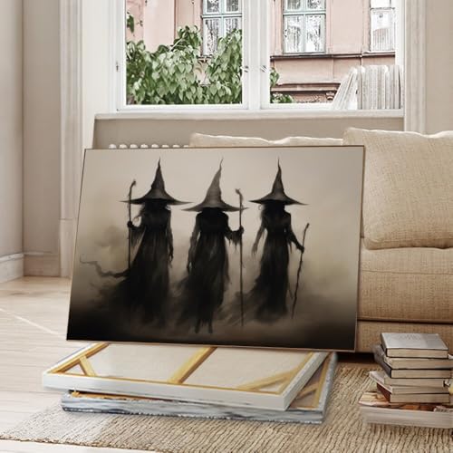 Halloween Wall Art Print Three Witches In The Forest Canvas 24x36inch Unframed W3035