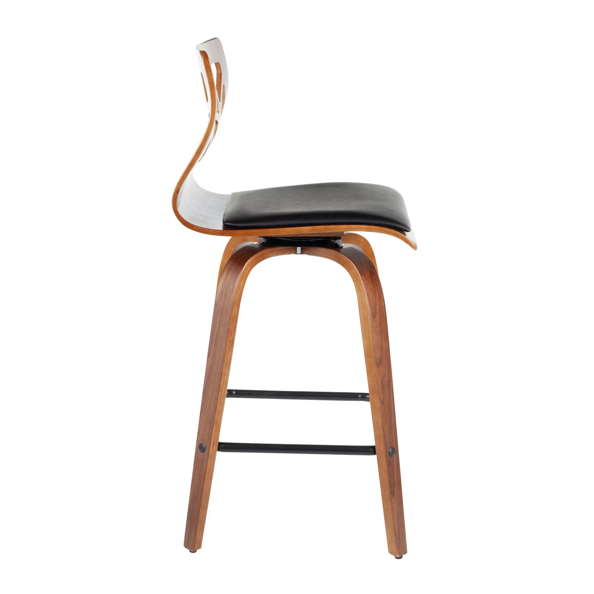 Walnut Wood Black Faux Leather Counter Stool Set of 2 N189747