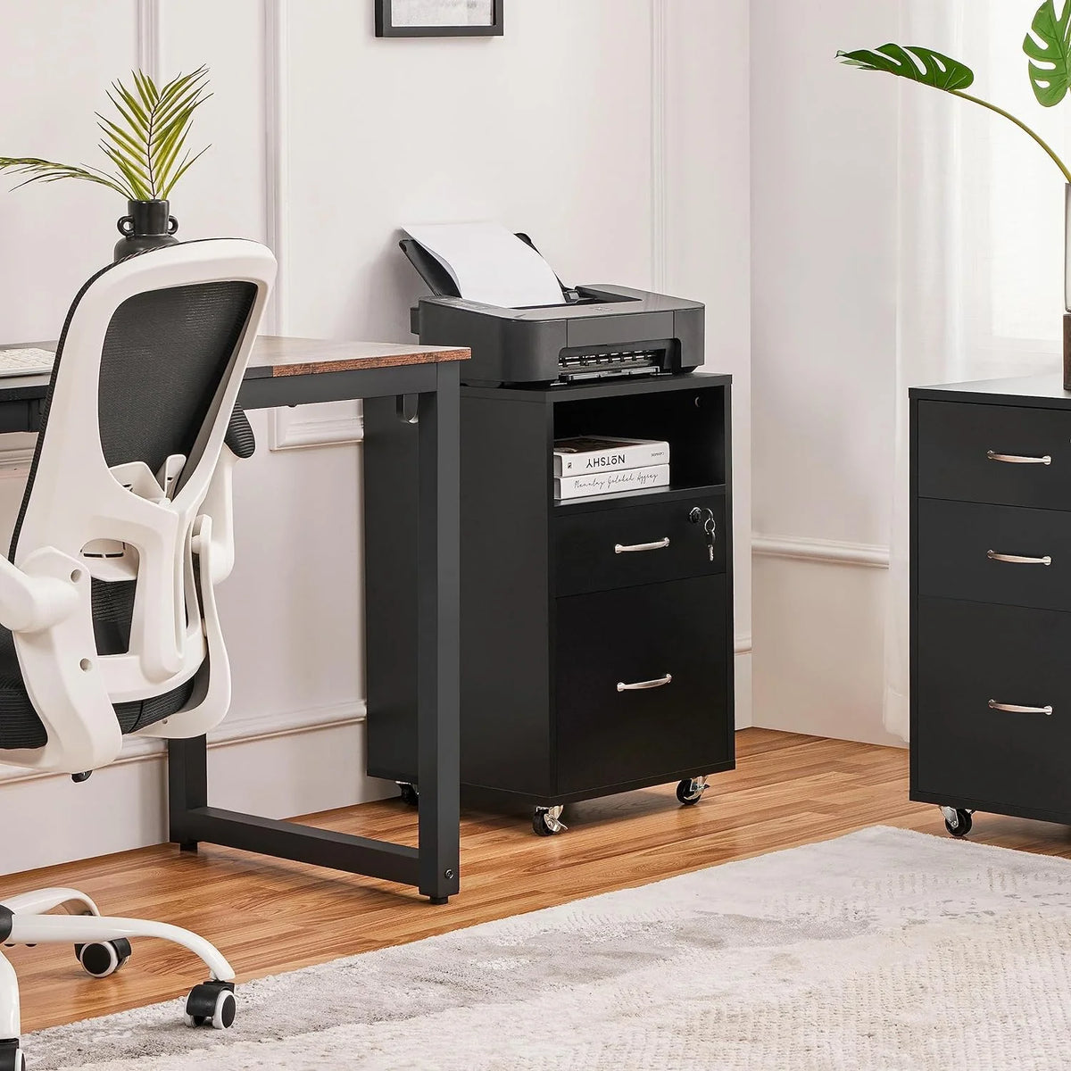 2pcs Mobile File Cabinet Letter Size Filing Cabinet with Printer Stand Black Rustic Brown R870056