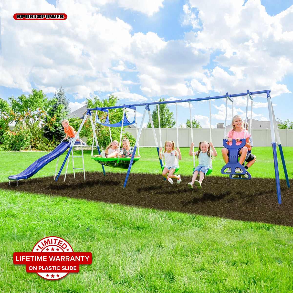 Metal Swing Set with Glider and Slide F341379