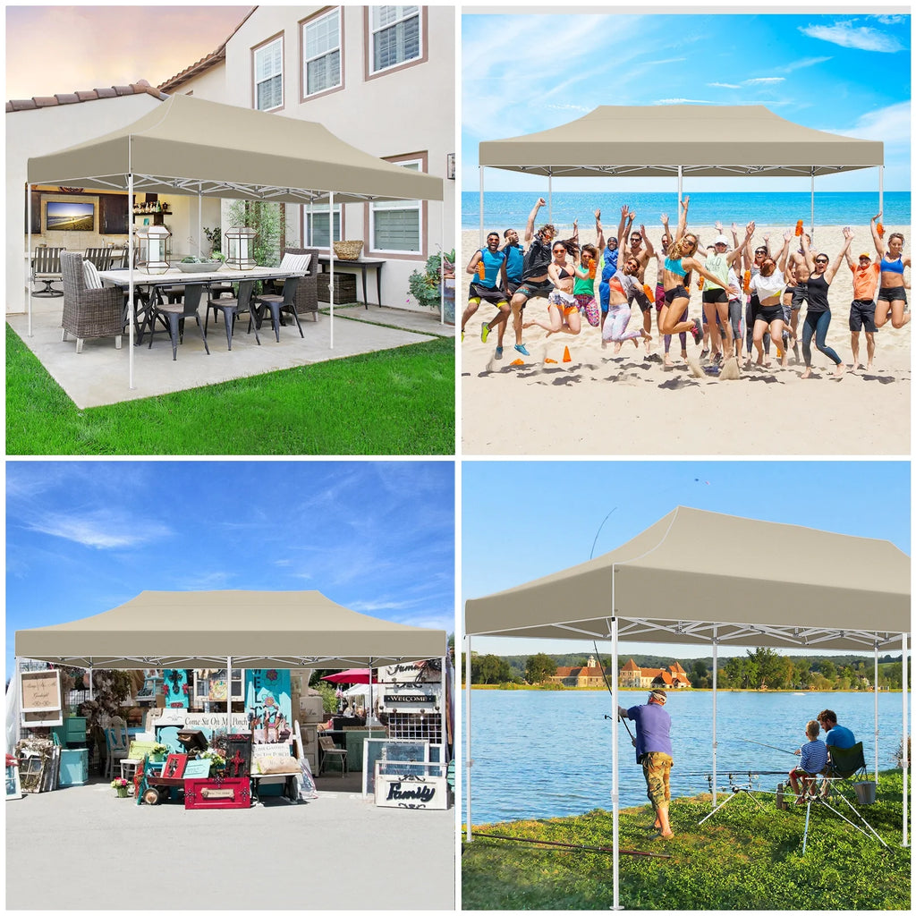 10x20 Pop up Canopy Tent Heavy Duty Waterproof UV 50+ Khaki B527