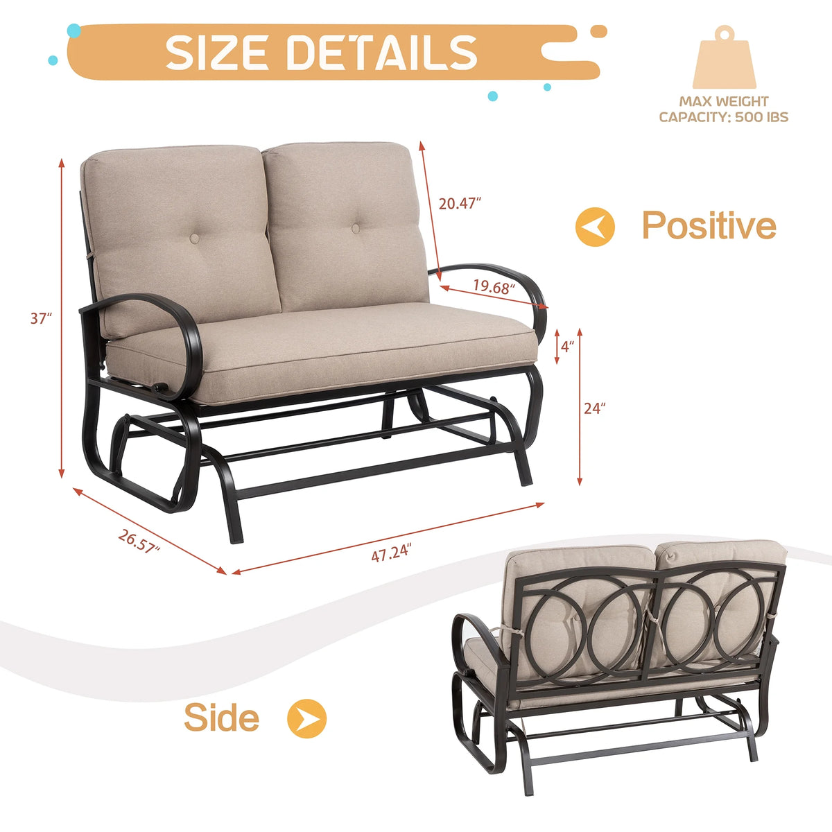 Metal Swing Glider Bench with Cushion M764