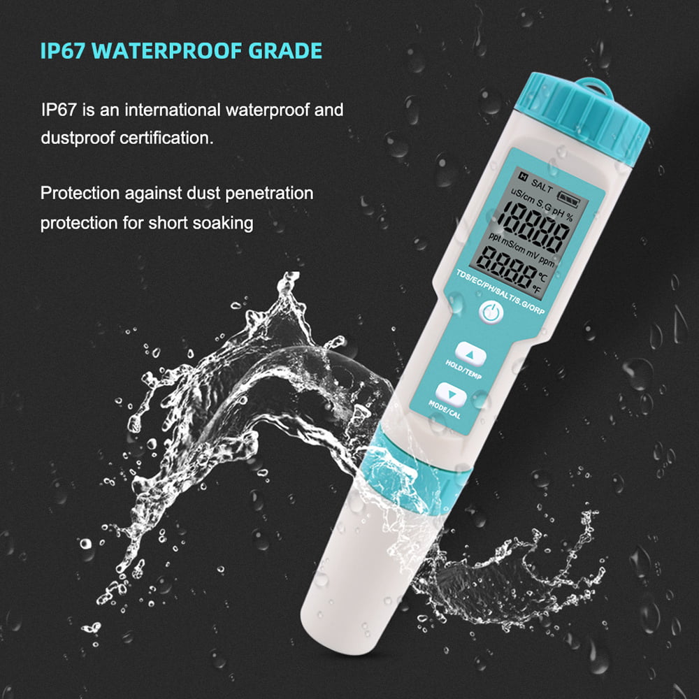 Salinity Monitor, 7 In 1 Pocket Water Quality Tester E76894