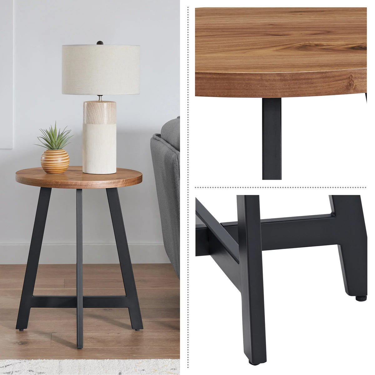 Round End Table with MDF Top and Metal Frame K98892