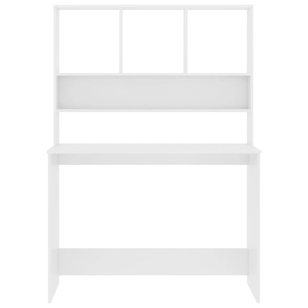 White Engineered Wood Desk with Shelves Z755