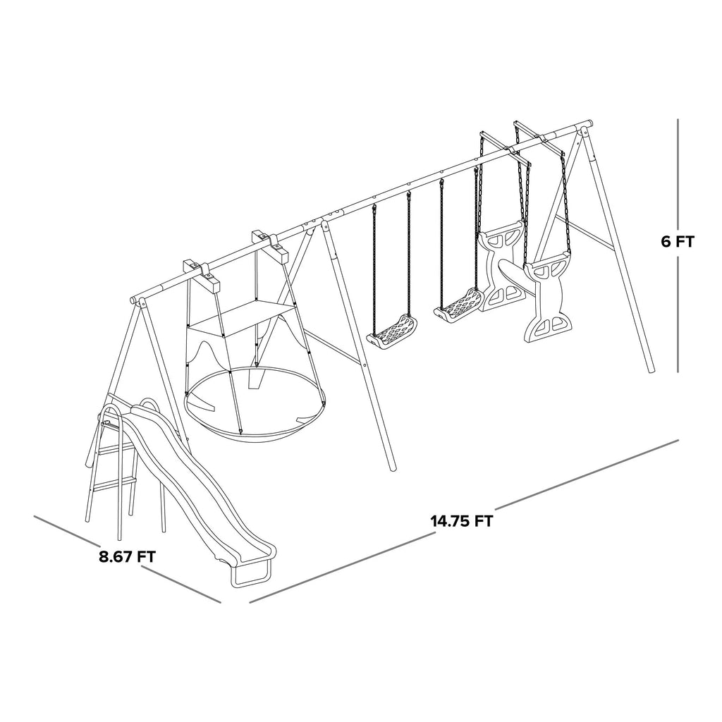 Metal Swing Set with Glider and Slide F341379