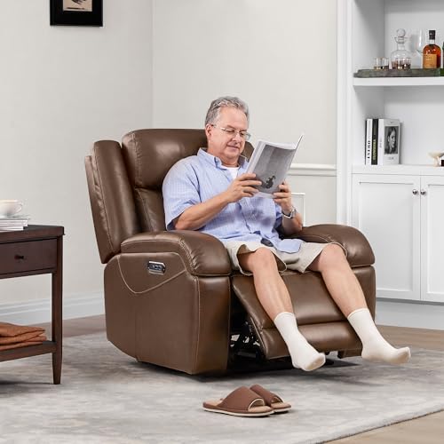 Genuine Leather Power Recliner Chair with Power Headrest T623