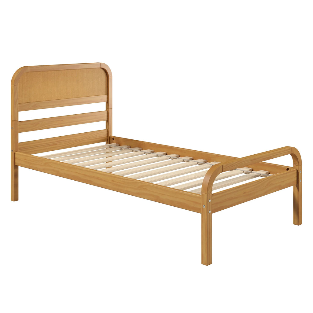 Rattan Kids Twin Bed Frame with Headboard Solid Pine Wood Natural X5210