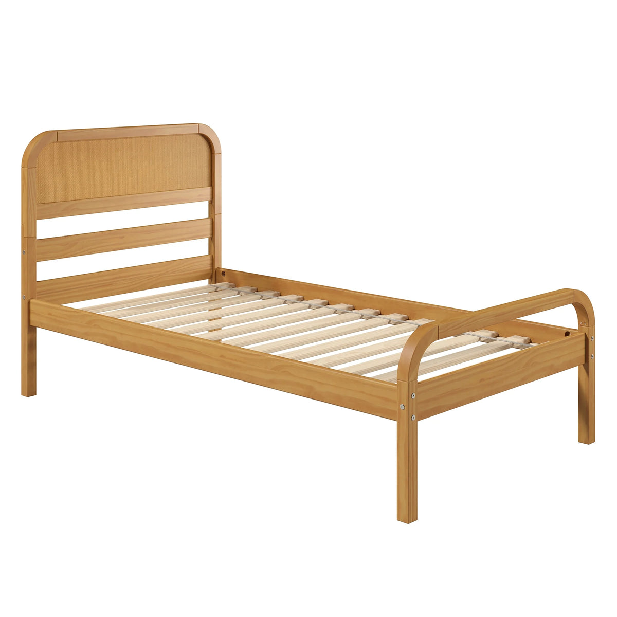 Rattan Kids Twin Bed Frame with Headboard Solid Pine Wood Natural X5210