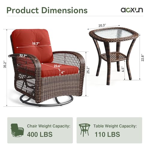 3 Pieces Wicker Patio Furniture Set with Swivel Rocker Chairs and Table G788