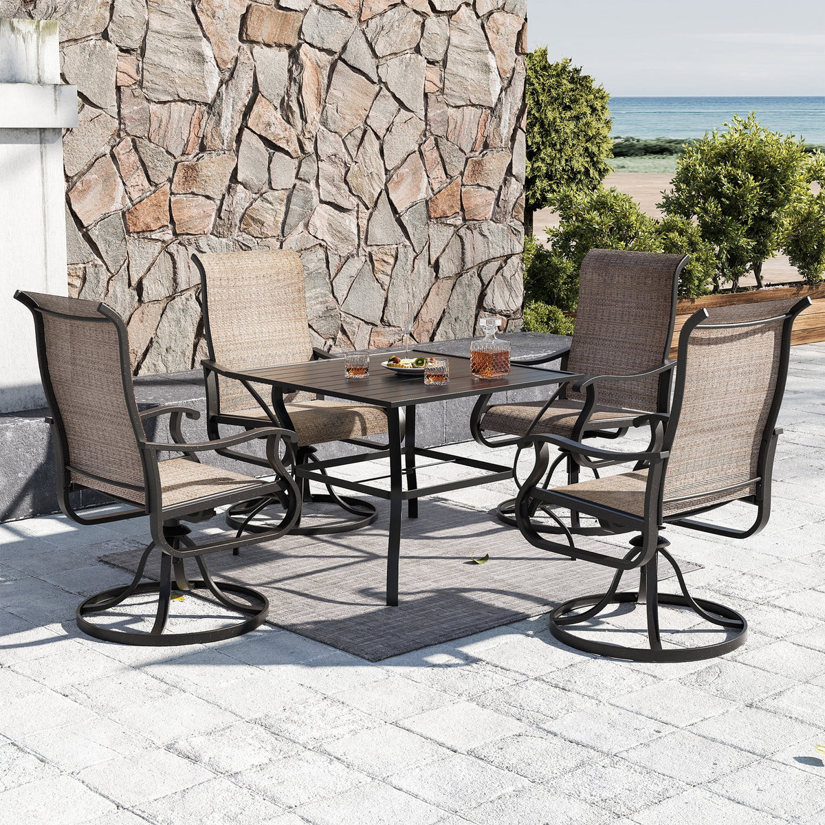 Khaki Swivel Outdoor Chairs Set of 2 Textilene J545