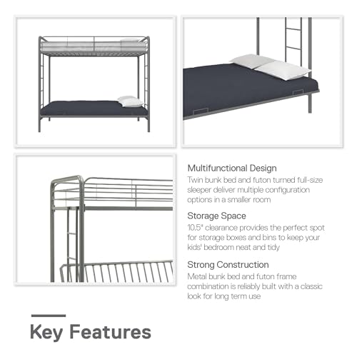 Black Twin-Over-Futon Convertible Couch and Bed with Metal Frame I106
