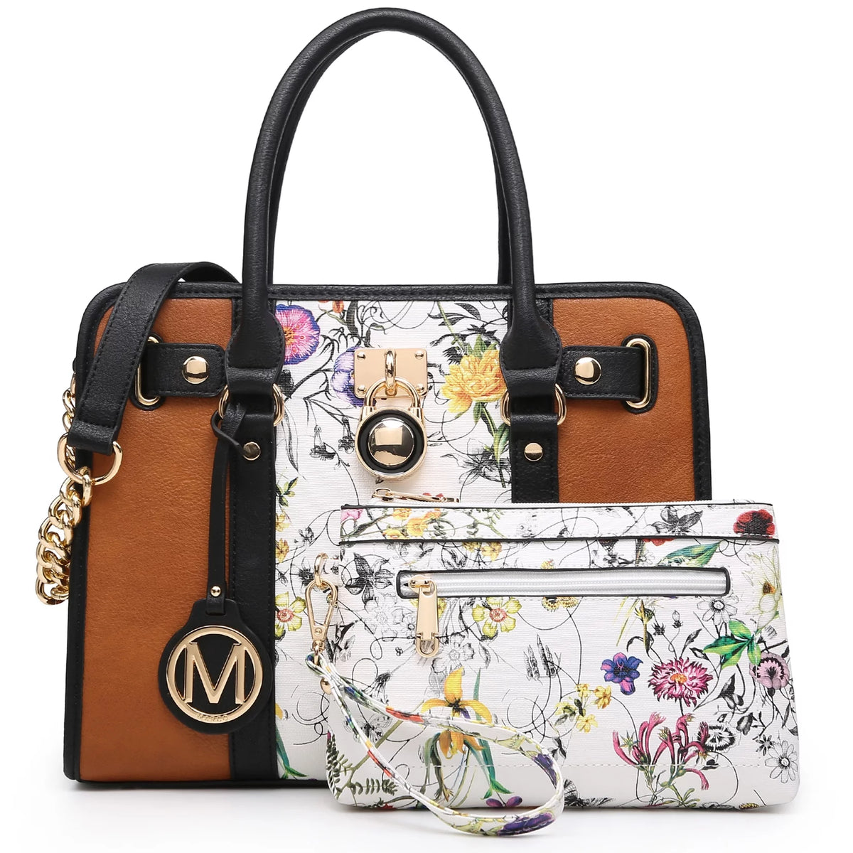 Women Two tone Satchel Handbags Purses Tote with Wallet 2pcs Bag Set D16338