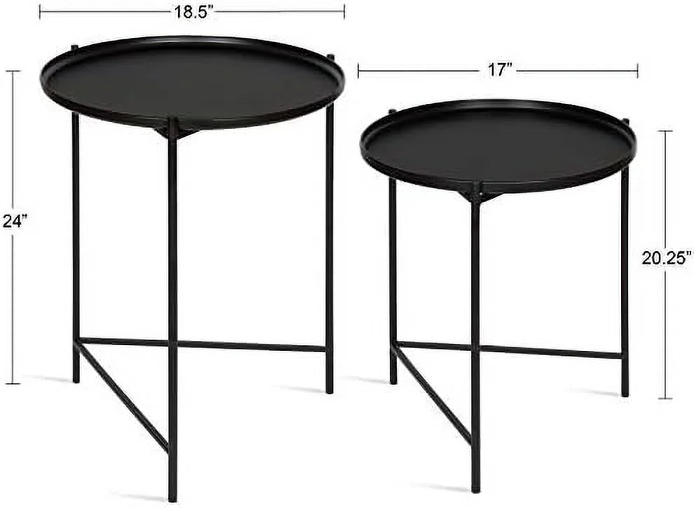 Set of 2 Natural Wood and Black Metal End Tables S184