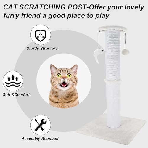 34 Inches Sisal Rope Cat Scratching Post with Hanging Ball S3857