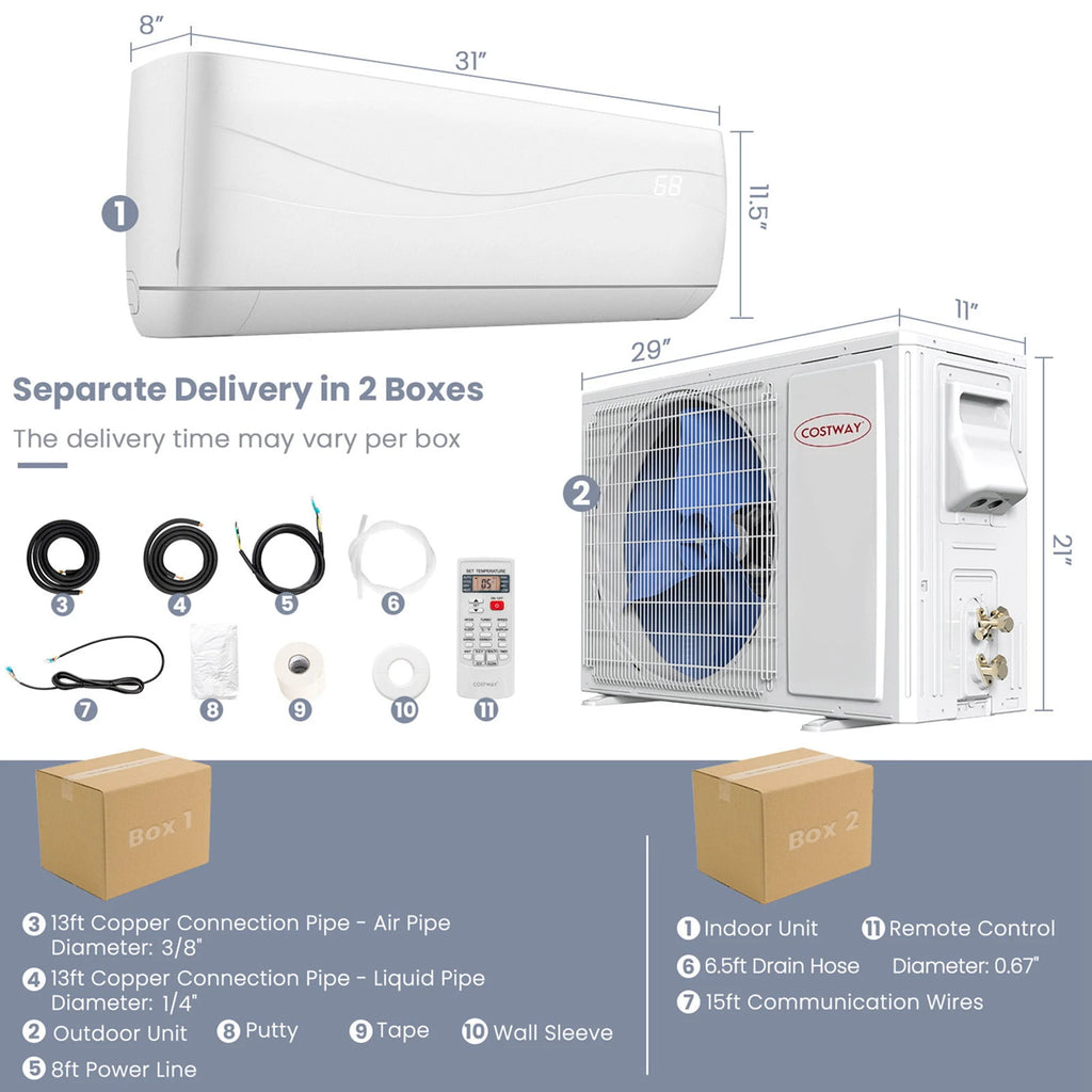 12000 BTU Mini Split Air Conditioner & Heater Ductless 17 SEER2 R2535
