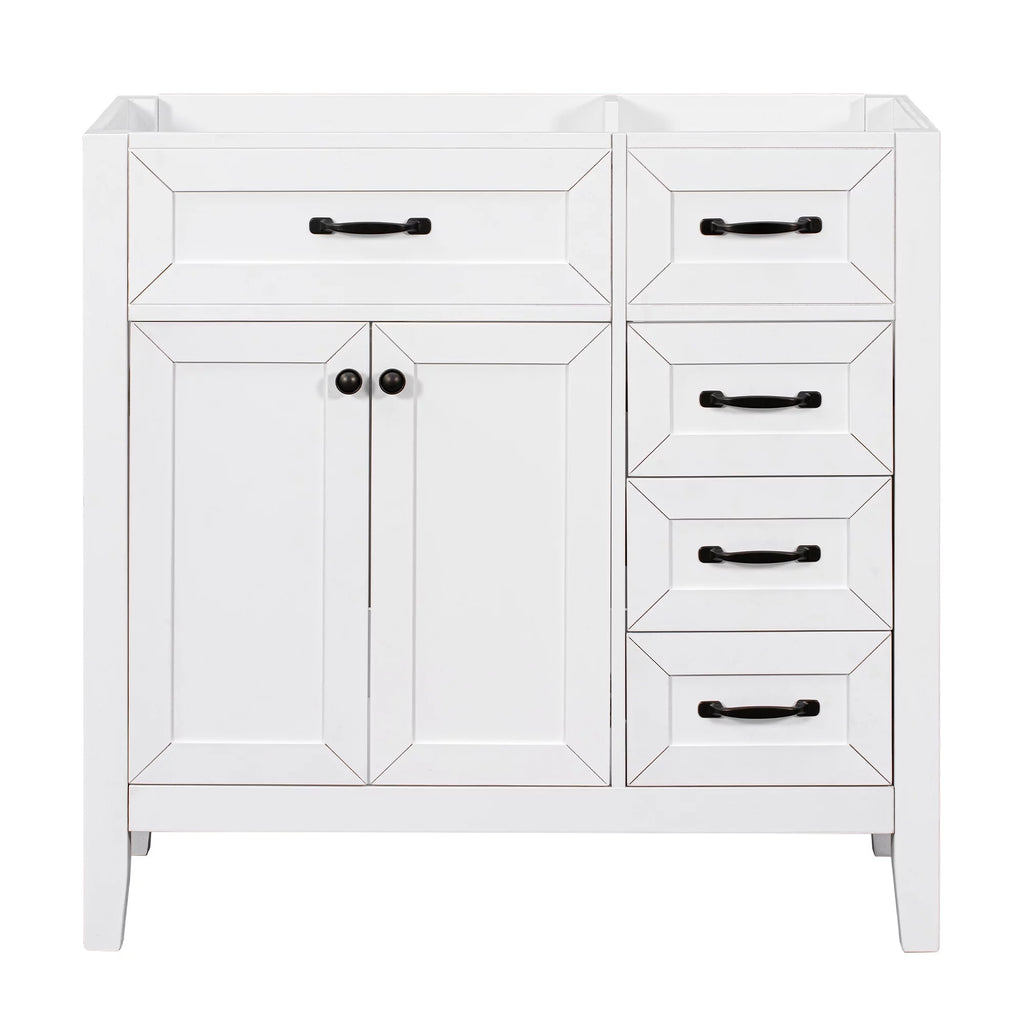 36" White Single Bathroom Vanity with 2 Doors & 3 Drawers A95733