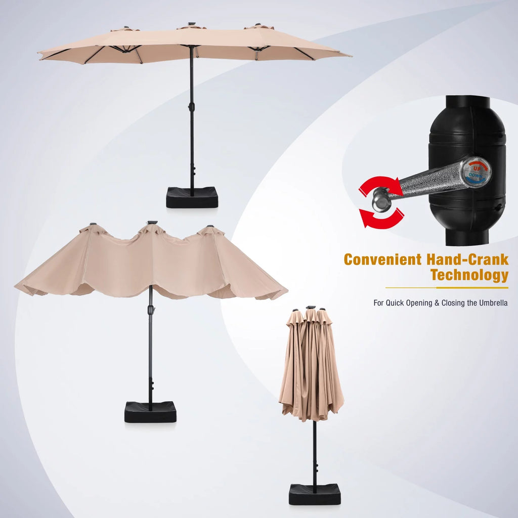 15ft Double-Sided Solar Patio Umbrella with Base T795813
